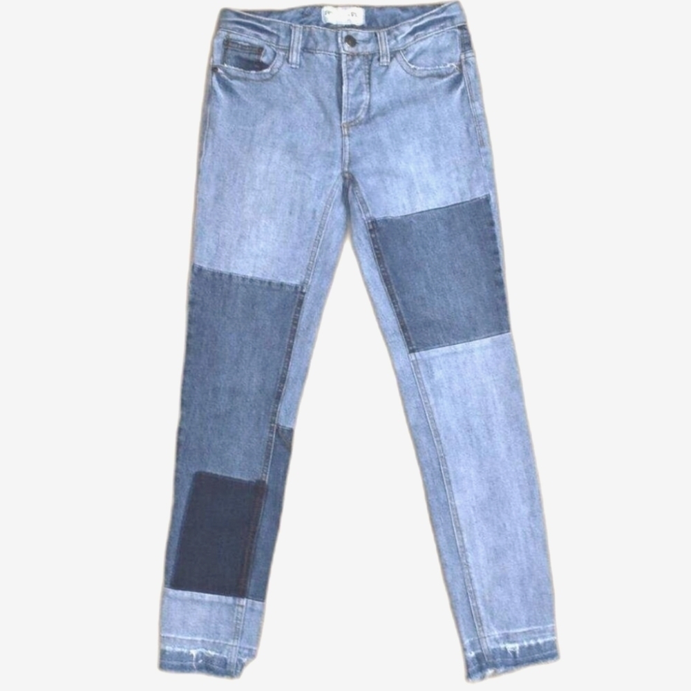 FREE PEOPLE Jax Patchwork Raw Hem 4-Button Fly Skinny Jeans Size 28 - Picture 2 of 9